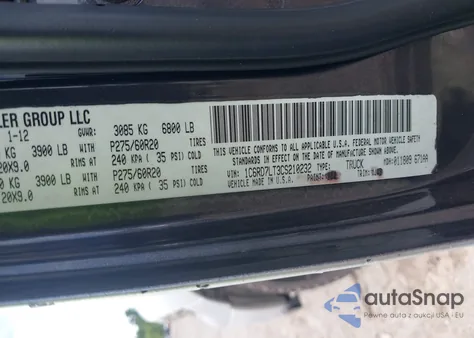 2012 Ram 1500 Slt from USA, damaged, VIN 1C6RD7LT3CS210232